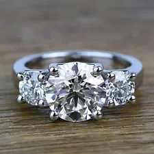 1.75 Carat D VS1 Round Cut Lab Grown Diamond Three Stone Engagement Ring 14k