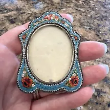 Vintage Italian Micro Mosaic Photo Frame Picture Frame - Oval w/ Easel Very Old