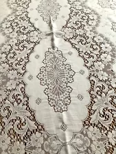 Very Large Vintage Retro White Lace Tablecloth 318 x 170 cms