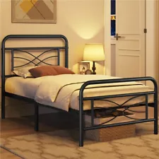 Twin/Full/Queen Metal Bed Frame with Criss-Cross Design Headboard USED