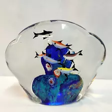 Vintage Murano Art Glass Fish Aquarium Paperweight Clam Shell Shaped 5.5" x 7"