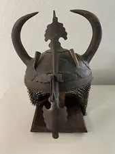 Vintage Reproduction Islamic Iron Helmet - Horns & Armor Chainmail