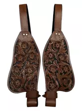 USED REPLACEMENT FENDERS PAINTED FLORAL TOOLED WESTERN HORSE SADDLE FENDER SET