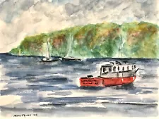 Rockport Harbor Maine Lobster Boat Original 8x10 Watercolor - NOT A PRINT! NEW!