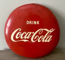 New ListingVintage Original COCA COLA Metal Button Ad Sign 16” Early 60’s.