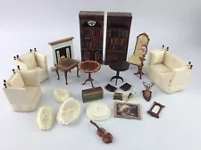 Dolls House 24 Pcs Lot Furniture Including Artisan Maggie Brown Chairs And Sofa