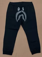 A BATHING APE BAPE EMBROIDERED SHARK STRETCH JOGGER PANTS BLACK GREY SZ 2XL (95