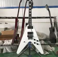 Custom Flying V Electric Guitar White Tremolo Bridge Bone Nut Mahogany Body