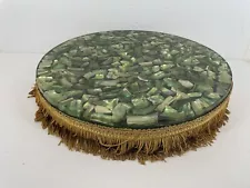 Vtg Green Lucite Acrylic Seashell 14-3/4” Round Tasseled End Coffee Table Slab