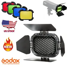 Godox For AD200 Flash Speedlite BD-07 Barn Door Honeycomb Grid & 4 Color Filters