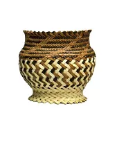 Native American Hand Woven Pine Needle and Straw 3 Colored Basket 5 Inches