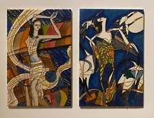 Vintage Art Deco Ceramic Wall Tiles 8”x12”