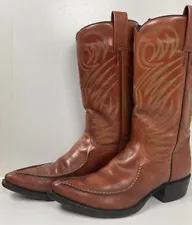 Vintage 1970s Dan Post Whip Stitch Cowboy Boots 9 D Stove Pipe