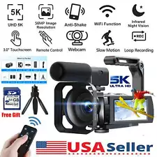 Video Camera Camcorder 5K 56MP YouTube Camera WiFi IR Night Vision w/ Mic 64GB