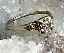 Antique 14k Gold Diamond Engagement Ring, 1930s 1940s - Size 10 - 2.42 grams