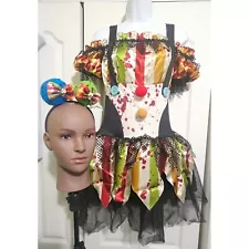 Women's Freakshow Clown Costume Sexy Dress Headband Scary Killer Bloody Horror