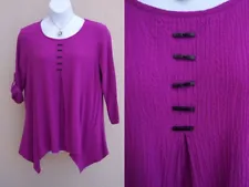Ali Miles textured top blouse size XL unique buttons orchid purple pink shirt