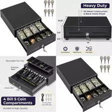 Cash Drawer 13" Register Electronic POS System Coins Bills Safe Organizer Tray