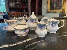 Royal Albert Moonlight Rose Tea Set for two Demitasse Teapot +6 pieces No Chips