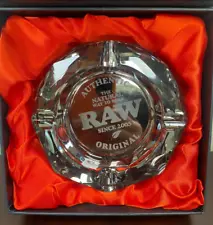 RAW Crystal Ashtray-Thick Glass Round-Shiny Black-DARK SIDE -NEW