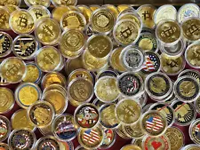 Lot of 113- Challenge Coins for Service/ Including Trump & Bitcoin in Capsules