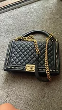 Chanel Quilted Medium Boy Top Handle Flap Black Lambskin Shoulder Handbag