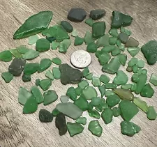 GREEN GENUINE BEACH GLASS SURF TUMBLED 100 PC TINY-MED DIY LAKE ERIE FROSTY