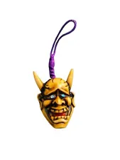 Vintage Japanese Oni Devil Mask Pendant with Braided String