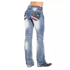 American Flag Mid Rise Bootcut Jeans for Women Medium Dark Blue