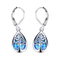 Fashion blue women silver water drop Life Tree Pendant Earrings for women jewelr