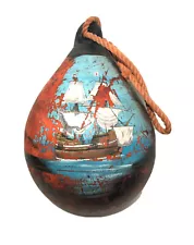 Buoy Nautical Art- Large 25”x16” Hand Painted Clipper Sail Boat Schooner Ship.