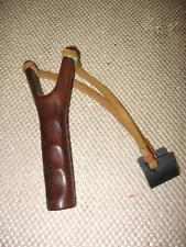 Custom Handmade Slingshot Wood Handle Flat Band Leather Pouch &" Long