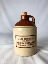 Jack Daniel's Old Time Whiskey Distillery Stoneware Mini 5" Crock Jug W/Cork