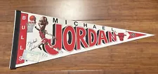 1992 12x30 MICHAEL JORDAN Caricature Chicago Bulls pennant With 1992 Ticket Stub