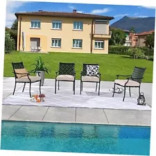 4 PCS Metal Outdoor Wrought Iron Patio Dining Armrest Chairs with Seat Beige