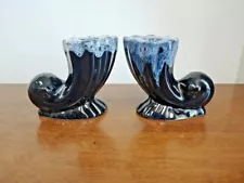 VAN BRIGGLE POTTERY BLACK LAVA DRIP CORNUCOPIA CANDLEHOLDERS