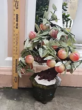 Vintage Chinese Glass Jade Tree With Plums in Pot 24" Tall very Heavy