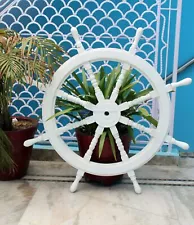 Nagina International Nautical Wooden Ship Steering Wheel Home Decorative, White