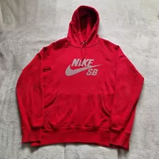 NIKE SB Hoodie Mens Medium Red Skateboarding Drawstrings Hood Long Sleeve Pouch