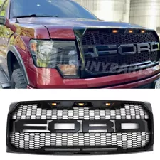 Raptor Style Grille for 2009-2014 Ford F150 Bumper Hood Grille Gloss Black W/LT (For: 2013 Ford)