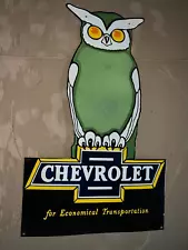 RARE PORCELAIN CHEVROLET OWL ENAMEL SIGN 60 INCHES HEIGHT