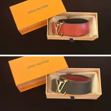 Louis Vuitton Red & Blue Reversible Belt With Gold Tone Buckle