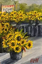 SUNFLOWERS FOR SALE Original Oil Landscape Painting ART FLOWERS 4x6 inches