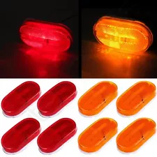 New 8x Amber&Red LED Oval 4"x2" Side Marker Lights Signal Lamp Fits Trailer (For: Peterbilt 372)