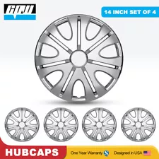 14" Set 4Pcs Chrome Silver Wheel Covers Snap On Full Hub Caps For R14 Tire & Rim