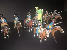 8 - 1/32 Painted 54mm 7YW Seven Years War Russian Hussar Cavalry & Flag !