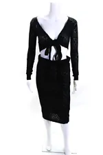 Garota Womens Open Knit Long Sleeved Cropped Wrap Blouse Skirt Set Black Size M