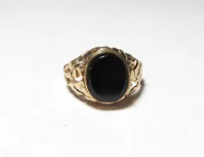 MEN'S 10K SOLID GOLD RING W / OVAL BLACK NATURAL ONYX