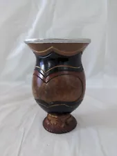 Beautiful Wood Flower Plant Pot With Metal Ring On Top