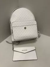 Michael Kors Women Maisie Medium 2IN1 Backpack Bag Logo Signature -Optic white